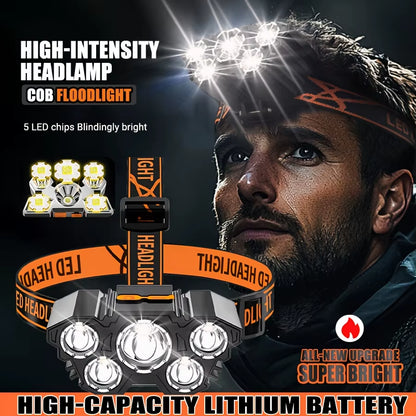 5 LED Flashlight Rechargeable with Built in Lithium Battery Strong Head Light Camping Adventure Fishing Cycling Headlamp
