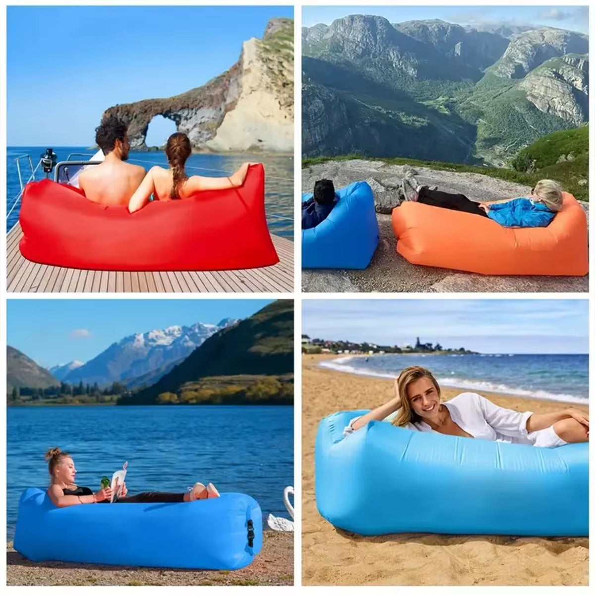 Inflatable Lounger Beach Chair Accessories Air Sofa Hammock for Outdoor Camping Backyard Lakeside with Compression Sack