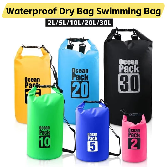Dry PVC Waterproof Bags for Men and Women, 2L/5L/10L/20L/30L, Outdoor Swimming Bucket Bags, Rafting Bags